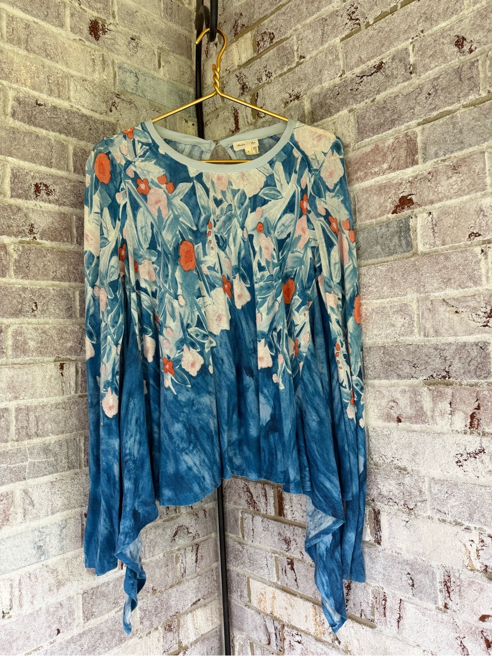 Meadow Rue Blue Floral Tie-Dye Long Sleeve Top